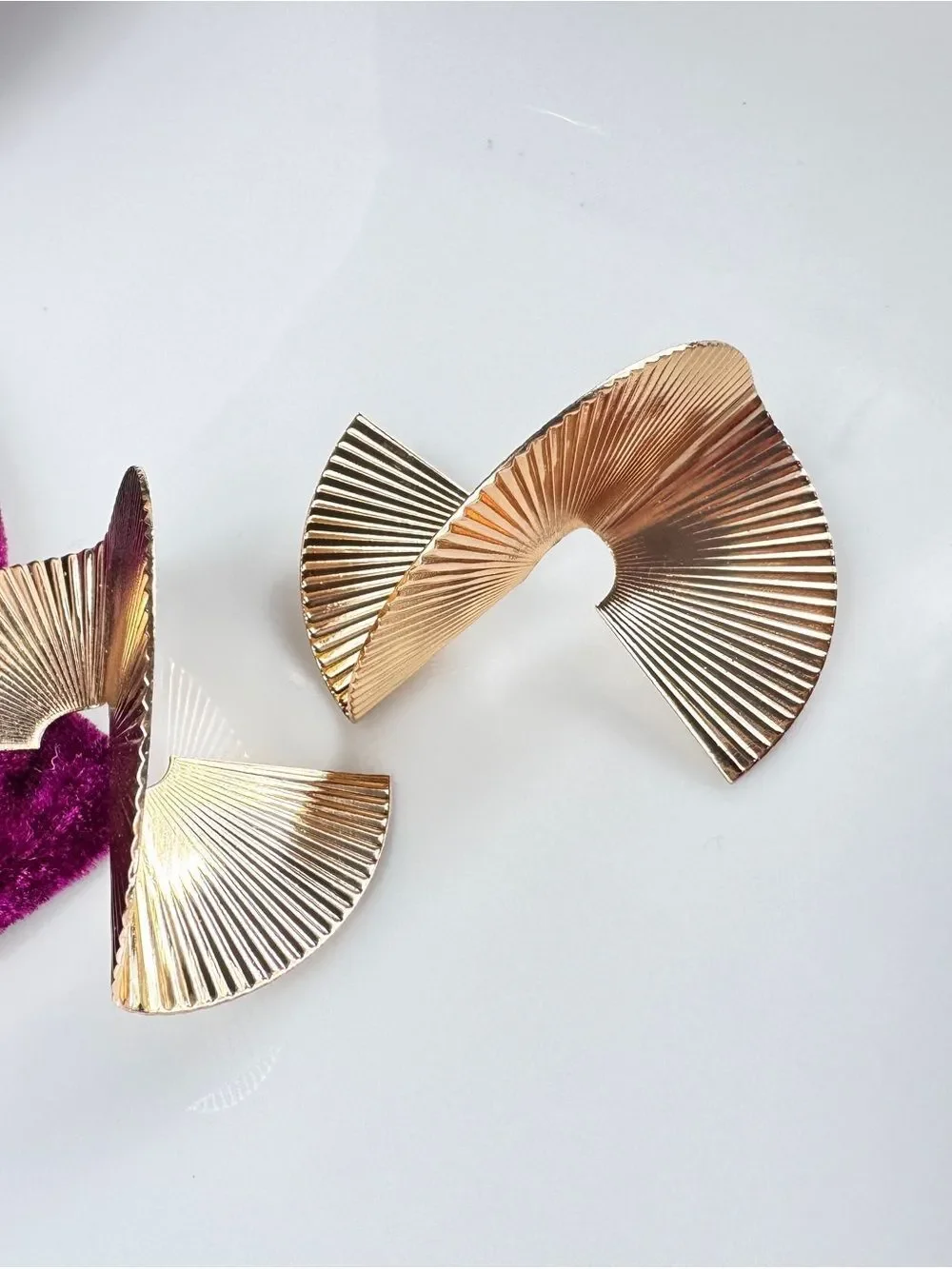 Gold Sculptural Fan Drop Earrings - Elegant Women's Accessories